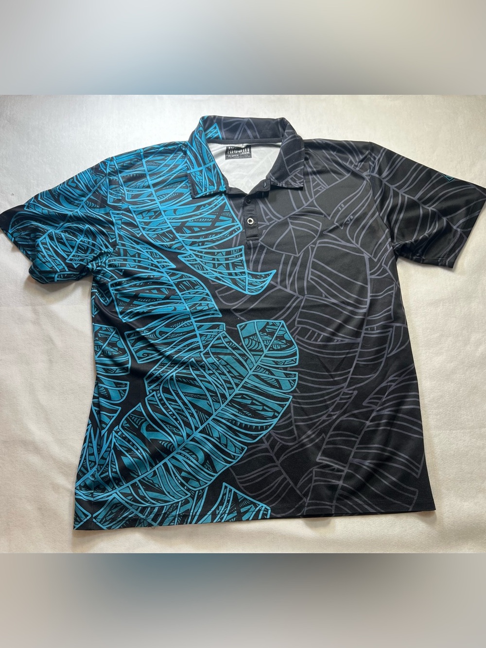 Men's BORN HI Black Polo Shirt with Teal Leaf Print (0063)